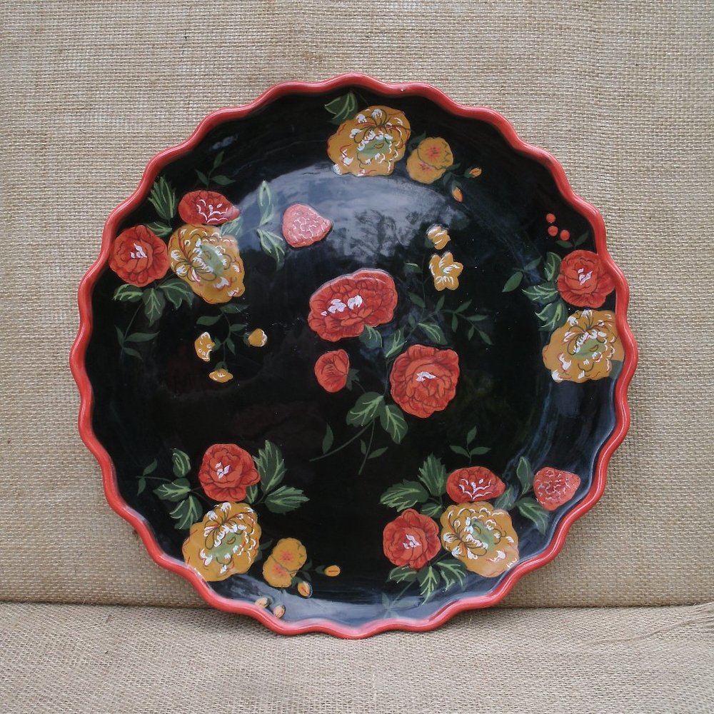 Vintage April Cornell Red & Black Floral Serve Plate
